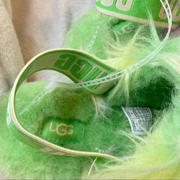 Ugg fluff yeah tie dye fur slides platform slippers size 6 green - Picture 6 of 12